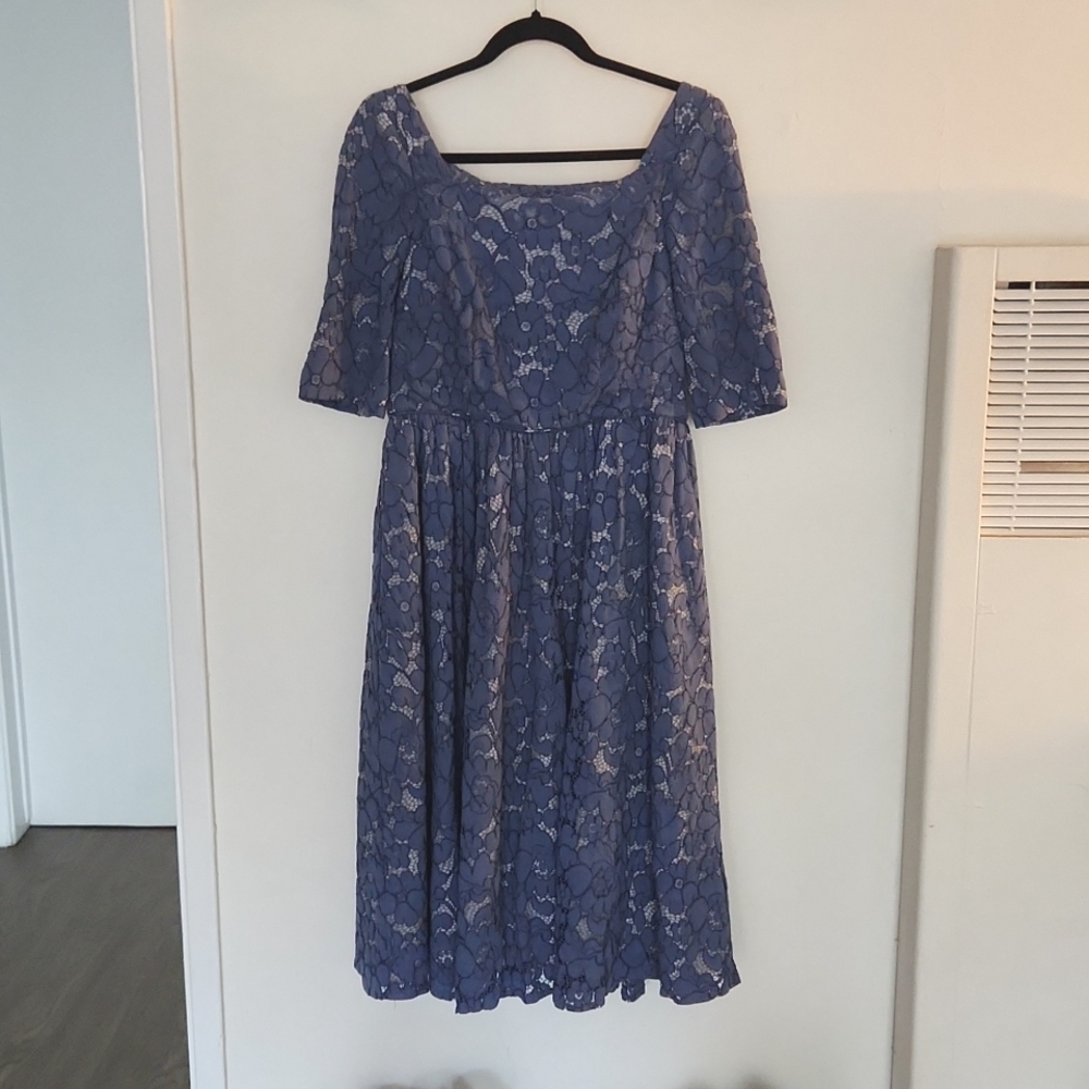 Asos Dusty Blue Lace Overlay Midi dress (size 10)
